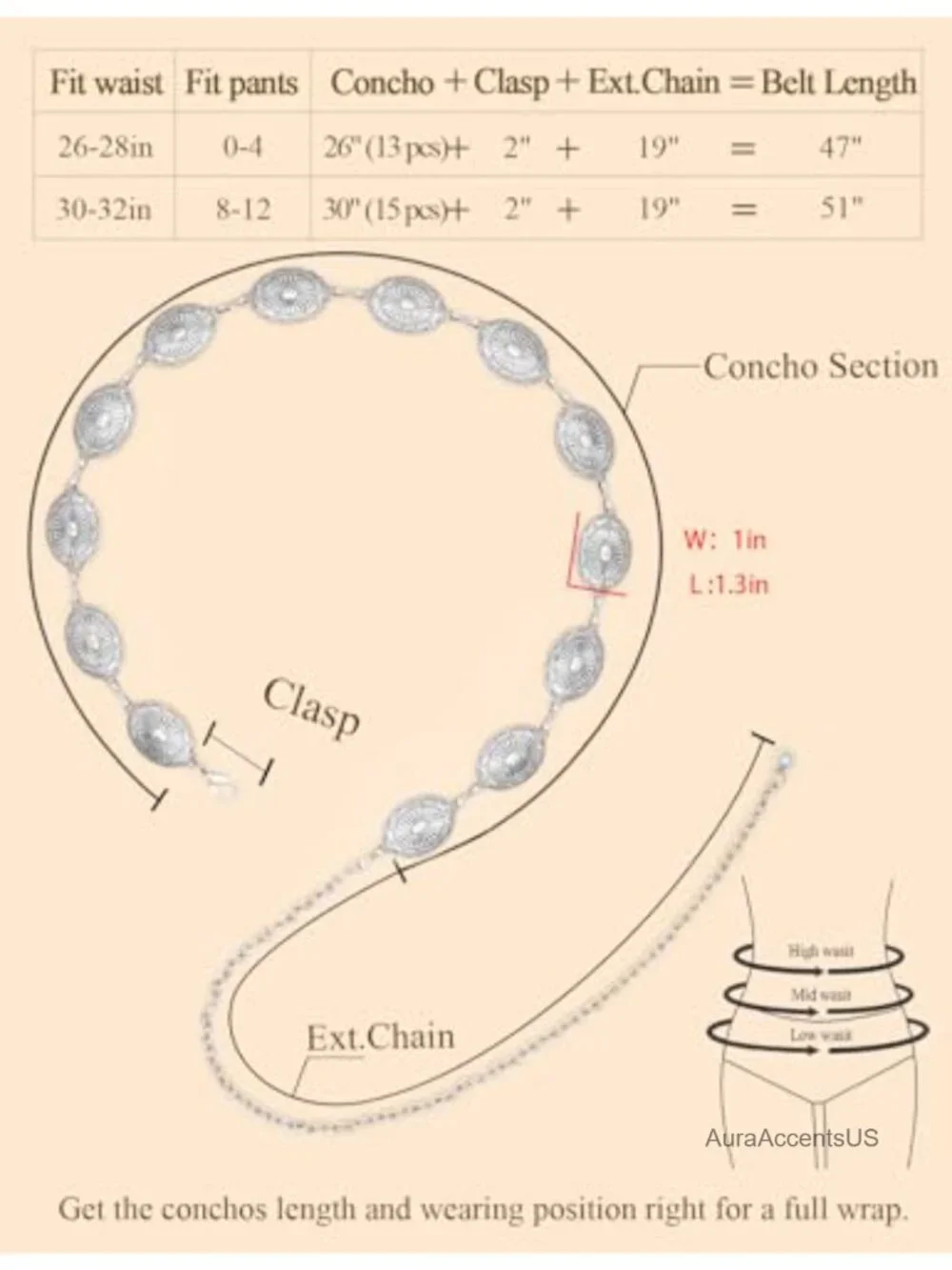 Chunky Metal Link Waist Belt for Dresses Jeans Country Concerts